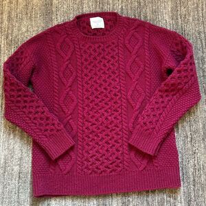 Women's Irish 100% Wool Cable Knit Fisherman Aran Fisherman Sweater, S